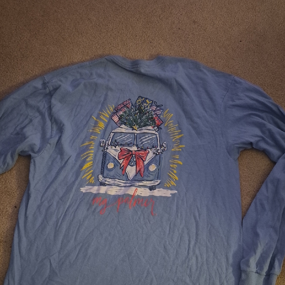 Blue Long Sleeve Tee with Graphic Design